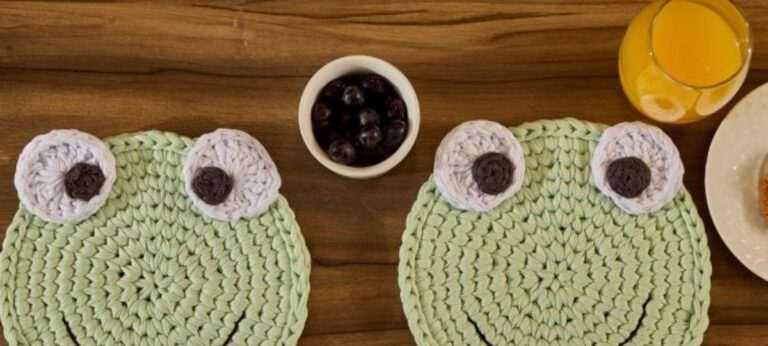 Bazar Horizonte divulga receita de sousplat infantil em formato de sapinho com fio de malha